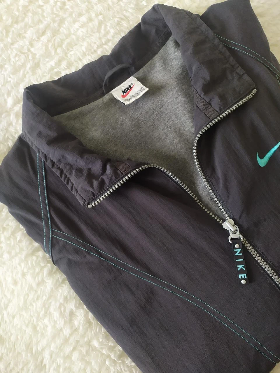 Vintage Y2K Nike GG Escuro Cinza Nylon Jaqueta Cortavento Original – photo 20